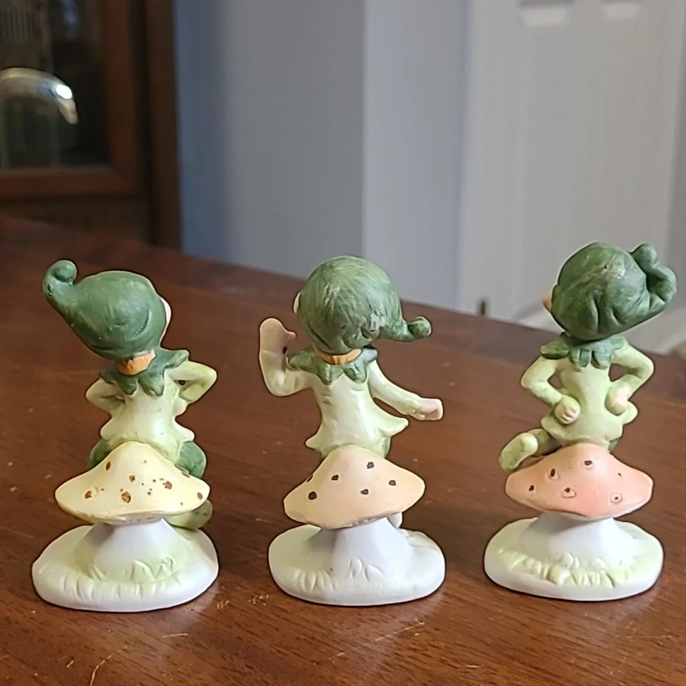 Set of 3 Pixie Elfs Ceramic Shelf Sitters Collectible Vintage - Picture 3 of 4